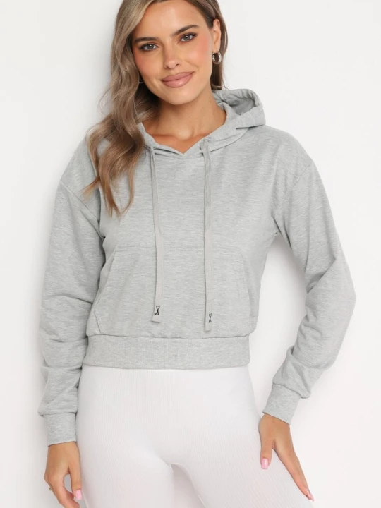 Zdjęcie produktu Jasnoszara Bluza z Dodatkiem Bawełny z Kapturem Wykończona Ściągaczami Evista J.style Szary