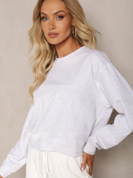 Zdjęcie produktu Jasnoszara Oversize Bluza z Bawełny o Krótkim Fasonie Sibolla By Swan Szary
