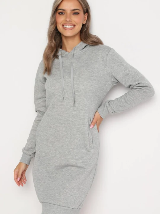 Zdjęcie produktu Jasnoszara Tunika Bluza z Bawełną Kapturem i Sznurkami Mivilora J.style Szary