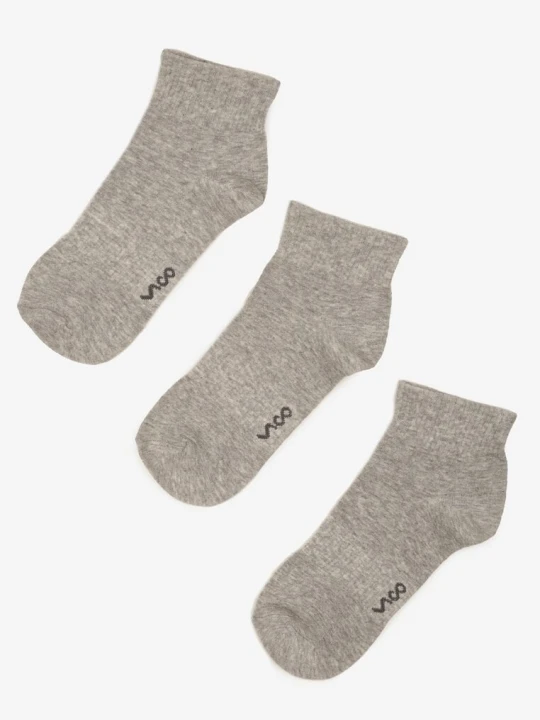Zdjęcie produktu Jasnoszare Bawełniane Skarpety za Kostkę 3-pack Ozdobione Napisem Folmeva Vico Szary