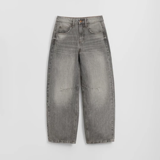 Zdjęcie produktu Jasnoszare jeansy baggy barrel fit z regulacją na tyle House jasnoszary