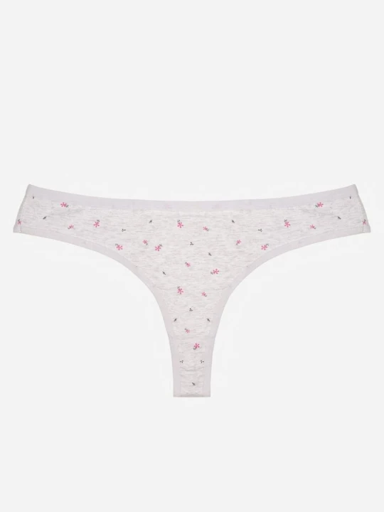 Zdjęcie produktu Jasnoszare Majtki Stringi z Bawełną w Kwiaty Calylia HAN Szary