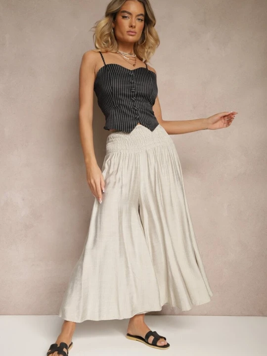 Zdjęcie produktu Jasnoszare Spodnie o Szerokim Kroju Kuloty High Waist o Długości 7/8 Ulanova H&s Szary