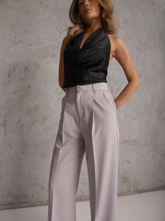 Zdjęcie produktu Jasnoszare Szerokie Spodnie High Waist Seraphella Bisou's Project Szary