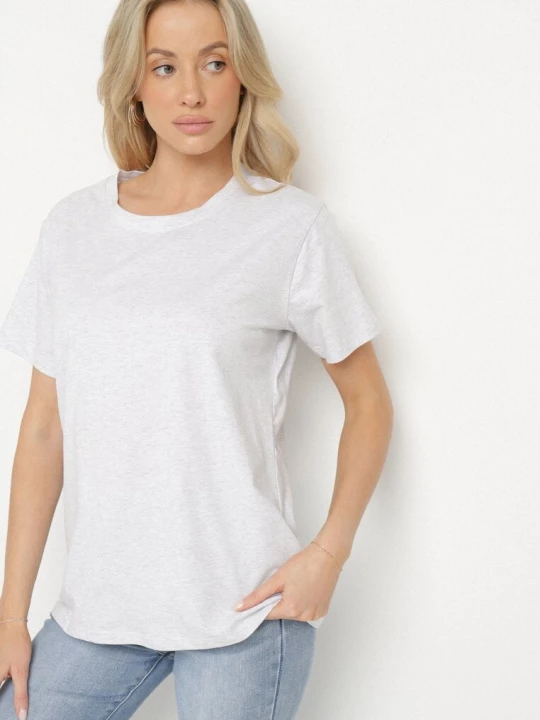 Zdjęcie produktu Jasnoszary Gładki T-shirt z Bawełny o Klasycznym Kroju Natime Emt