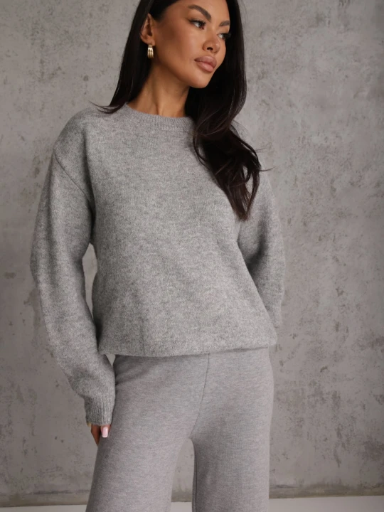 Zdjęcie produktu Jasnoszary Sweter Zimowy z Wełną Oversize Beliossa J&x