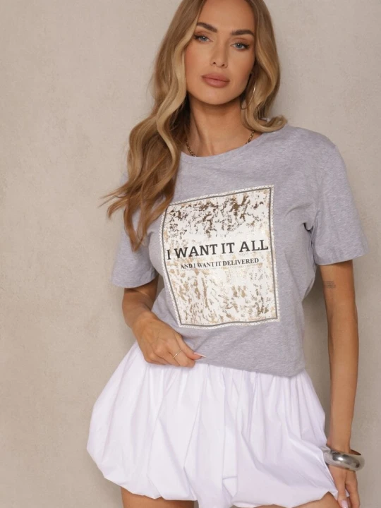 Zdjęcie produktu Jasnoszary T-shirt z Bawełny z Nadrukiem Tellanis Glo-story
