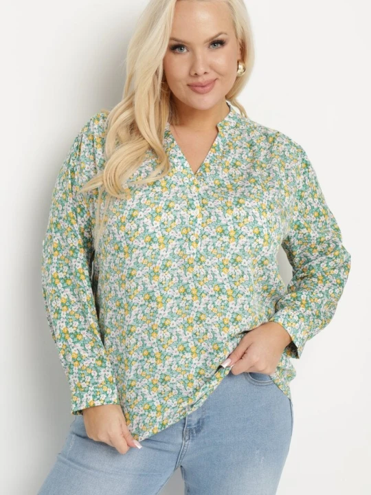 Zdjęcie produktu Jasnozielona Bluzka z Wiskozy w Kwiaty Edilitia Melya By Melody Zielony