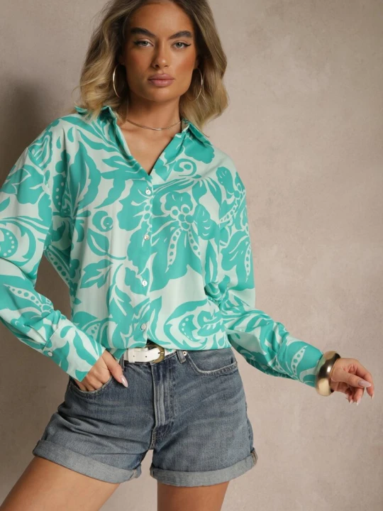 Zdjęcie produktu Niebieska Koszula Oversize w Kwiatowy Print Boinea Melya By Melody