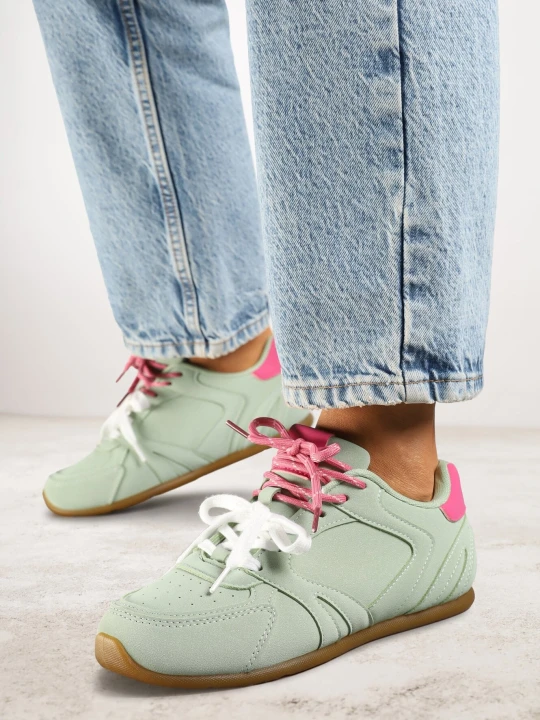 Zdjęcie produktu Jasnozielone Sneakersy z Podwójnymi Sznurowadłami i Przeszyciami Teleritia Zielony