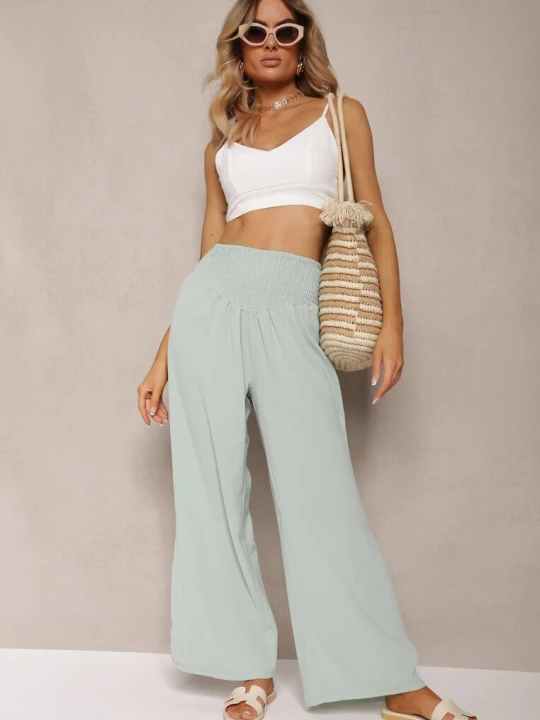 Zdjęcie produktu Jasnozielone Spodnie Kuloty High Waist z Gumką w Talii Lipadre H&s Zielony