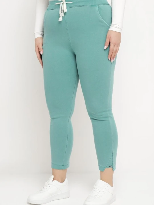 Zdjęcie produktu Jasnozielone Spodnie Skinny ze Sznurkiem w Pasie i Kieszeniami Irfana Queene Zielony