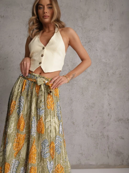 Zdjęcie produktu Jasnozielone Spodnie Szwedy z Bawełną High Waist Wykończone Gumką w Talii Pasefia Airisa Zielony