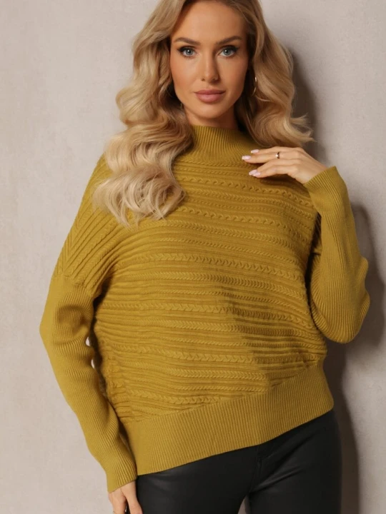 Zdjęcie produktu Jasnozielony Asymetryczny Sweter z Wełną Ozdobiony Tłoczeniem Aurorrsa Wool Fashion