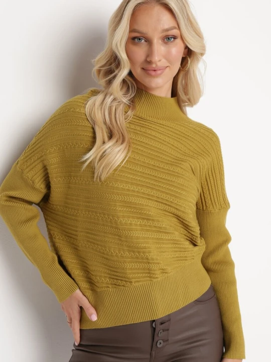 Zdjęcie produktu Jasnozielony Sweter z Wełną o Asymetrycznym Fasonie z Tłoczeniem Sarositte Wool Fashion