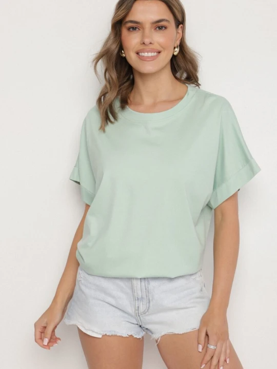 Zdjęcie produktu Jasnozielony T-shirt z Wiskozą o Kroju Nietoperza Tanariona J Studio