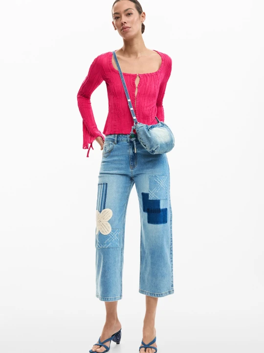 Zdjęcie produktu Spodnie dżinsowe patch crochet Desigual niebieski