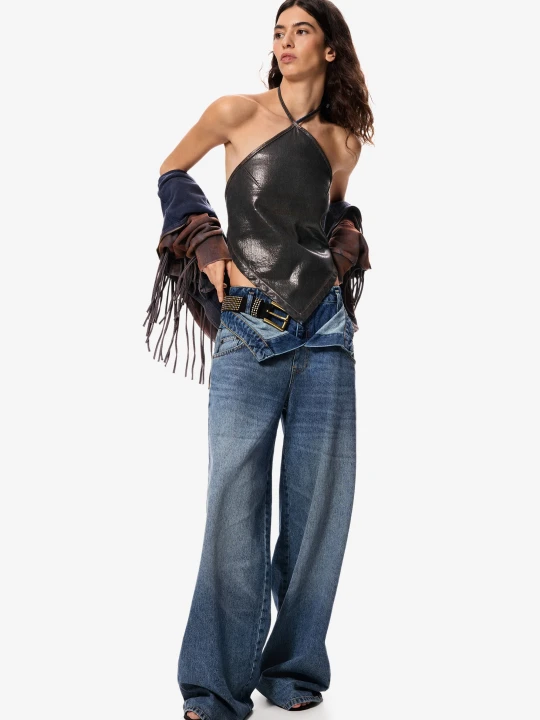 Zdjęcie produktu Spodnie denim z podwójnym paskiem Masha Popova Desigual niebieski