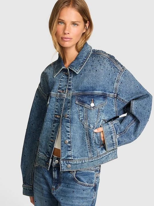 Zdjęcie produktu Jeansowa kurtka boyfriend (trucker) Denim by PINK Victoria's Secret Niebieski