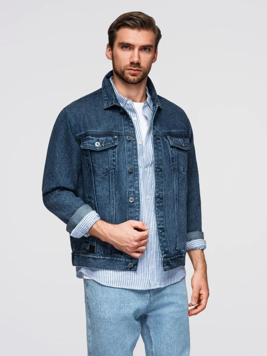 Zdjęcie produktu Jeansowa kurtka męska katana z washem – niebieska V4 - Rozmiar: S Ombre Clothing