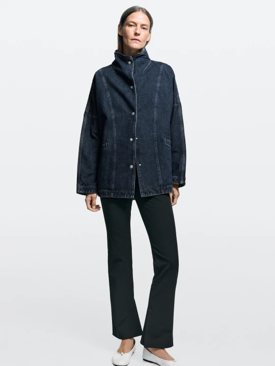 Zdjęcie produktu Jeansowa Kurtka Z Golfem Ze 100% Bawełny - Ciemnoniebieski - Massimo Dutti - Female