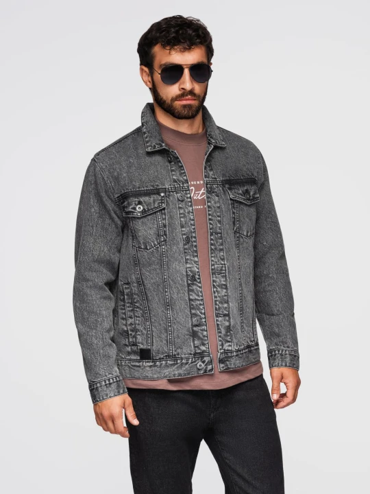 Zdjęcie produktu Jeansowa męska kurtka katana z washem – grafitowa V5 - Rozmiar: S Ombre Clothing grafitowy