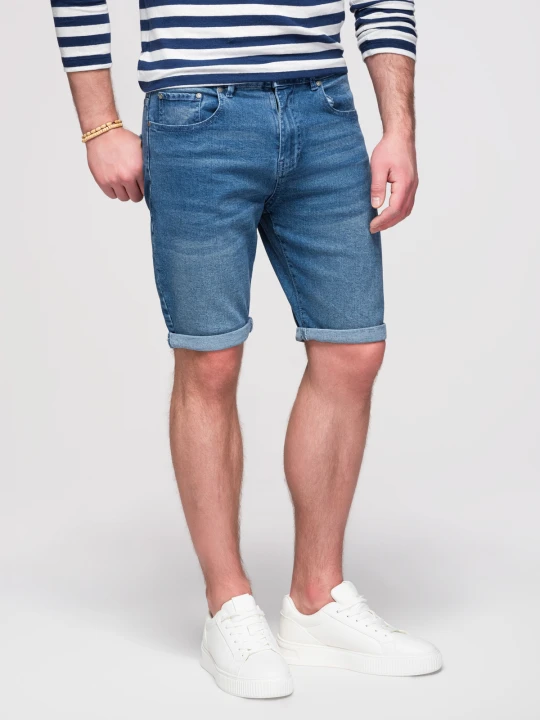 Zdjęcie produktu Jeansowe szorty męskie z podwiniętą nogawką - niebieskie V2 Ombre Clothing