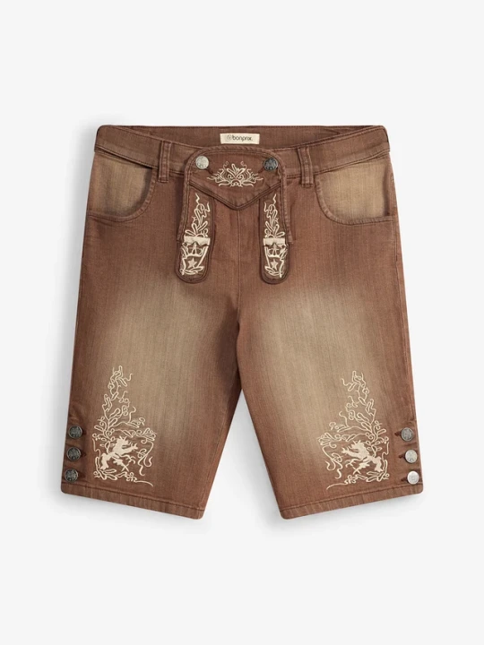Zdjęcie produktu Jeansowe szorty w ludowym stylu, ze spraniem vintage, regular fit BonPrix brązowy