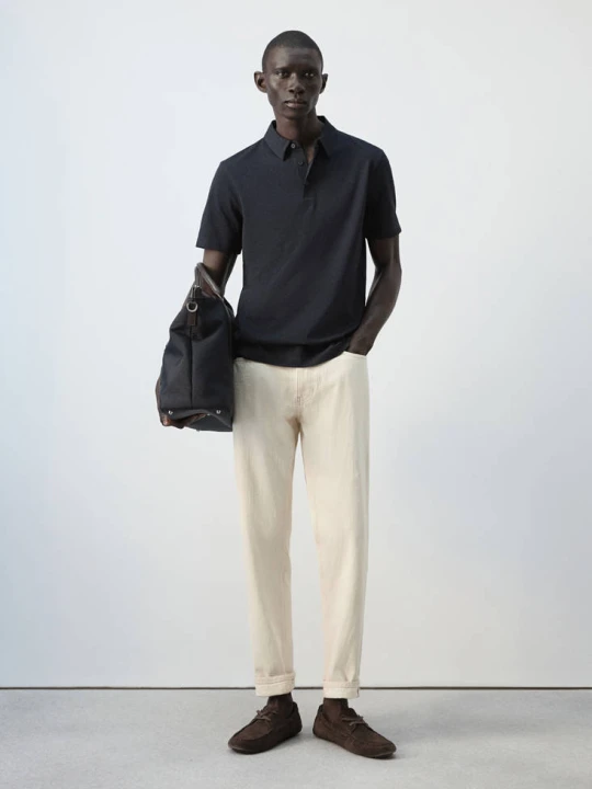 Zdjęcie produktu Jeansy 100% bawełna regular fit cropped złamana biel - Mężczyzna - MANGO MAN