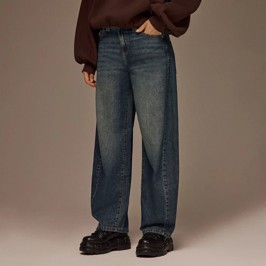 Zdjęcie produktu Jeansy baggy fit z efektem sprania granatowe House