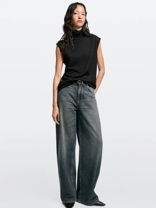 Zdjęcie produktu Jeansy Barrel Fit Relaxed Z Wysokim Stanem - Ciemnoniebieski - Massimo Dutti - Female