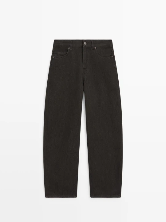Zdjęcie produktu Jeansy Barrel Fit – Średni Stan, Zamsz - Brązowy - Massimo Dutti - Female