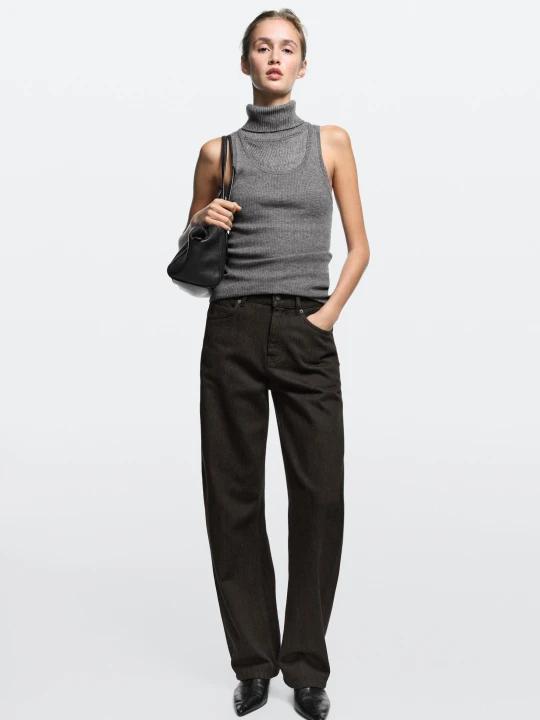 Zdjęcie produktu Jeansy Barrel Fit – Średni Stan, Zamsz - Brązowy - Massimo Dutti - Female