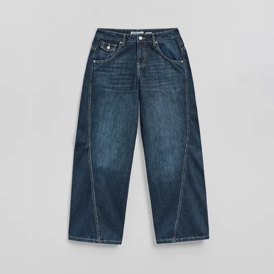 Zdjęcie produktu Jeansy barrel fit z przeszyciami granatowe House