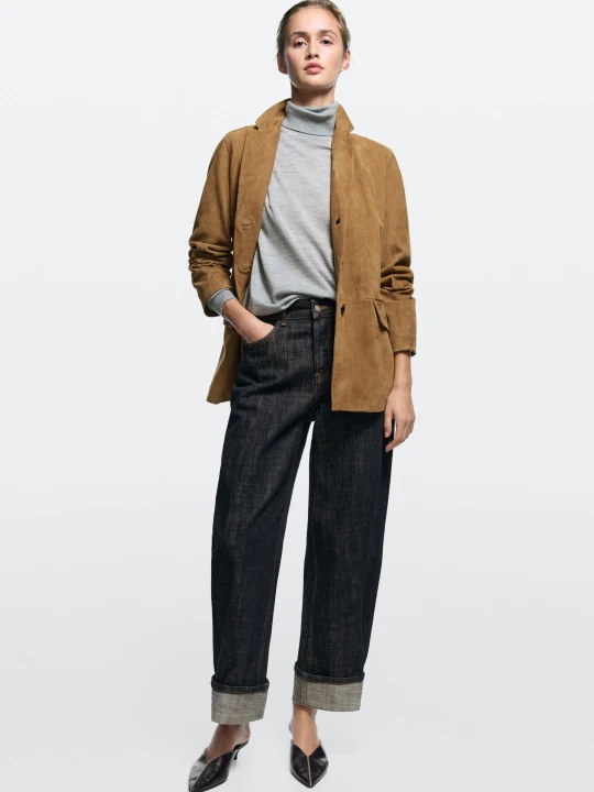 Zdjęcie produktu Jeansy Barrel Fit Z Wysokim Stanem I Podwiniętymi Nogawkami - Ciemnoniebieski - Massimo Dutti - Female