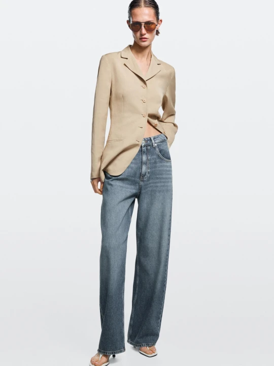 Zdjęcie produktu Jeansy Barrel Fit Ze Średnim Stanem - Średni Niebieski - Massimo Dutti - Female