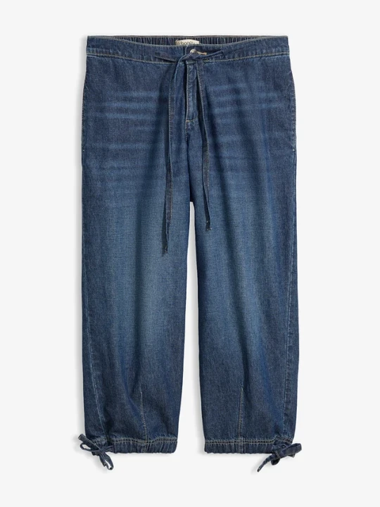 Zdjęcie produktu Jeansy barrel, mid waist, cropped BonPrix niebieski