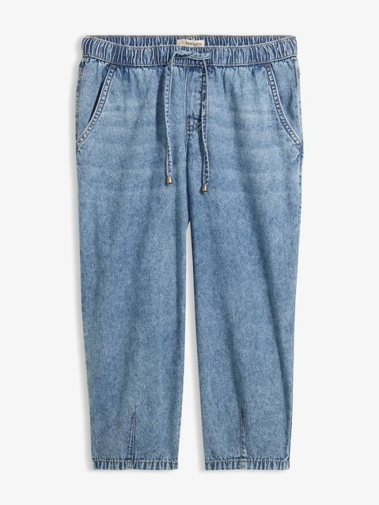 Zdjęcie produktu Jeansy barrel, mid waist, cropped BonPrix niebieski