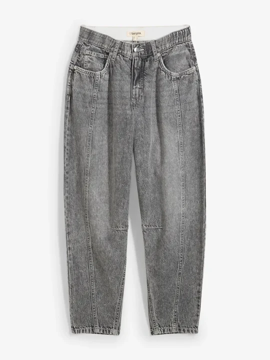 Zdjęcie produktu Jeansy barrel, mid waist, cropped BonPrix szary