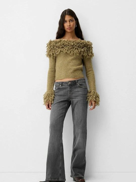 Zdjęcie produktu Jeansy Bootcut Bershka ciemnoszary melanż