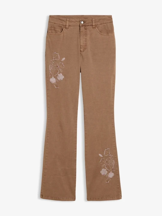 Zdjęcie produktu Jeansy bootcut z haftem, z elastycznej mieszanki bawełny BonPrix brązowy