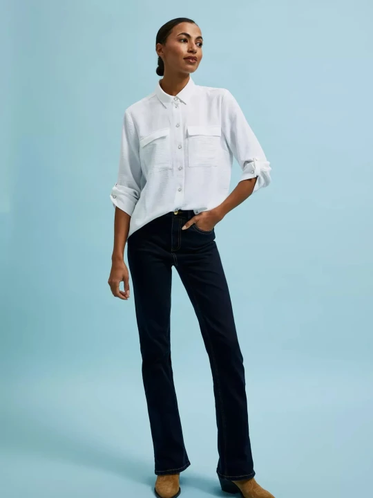 Zdjęcie produktu Jeansy bootcut z jasnymi przeszyciami granatowe Moodo