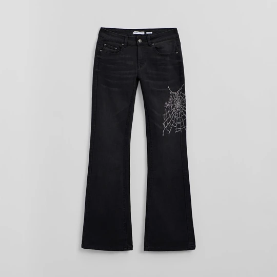 Zdjęcie produktu Jeansy bootcut z niskim stanem i pajęczyną z dżetów House czarny