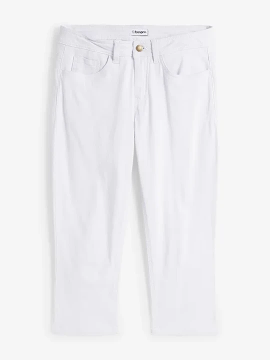 Zdjęcie produktu Jeansy capri, średni stan, ze szlufkami na pasek BonPrix biały