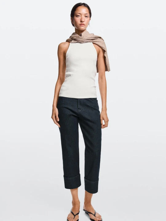Zdjęcie produktu Jeansy Capri Z Wywiniętymi Nogawkami - Ciemnoniebieski - Massimo Dutti - Female