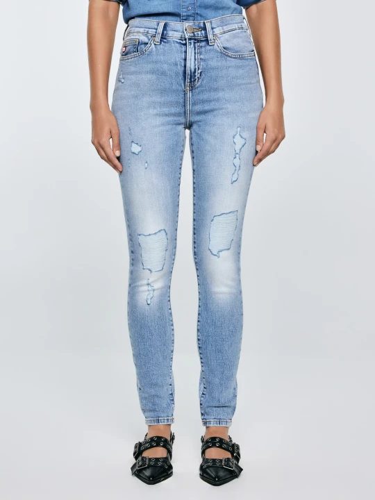 Zdjęcie produktu jeansy damskie z wysokim stanem z przetarciami jasnoniebieskie adela high waist 156 Big Star