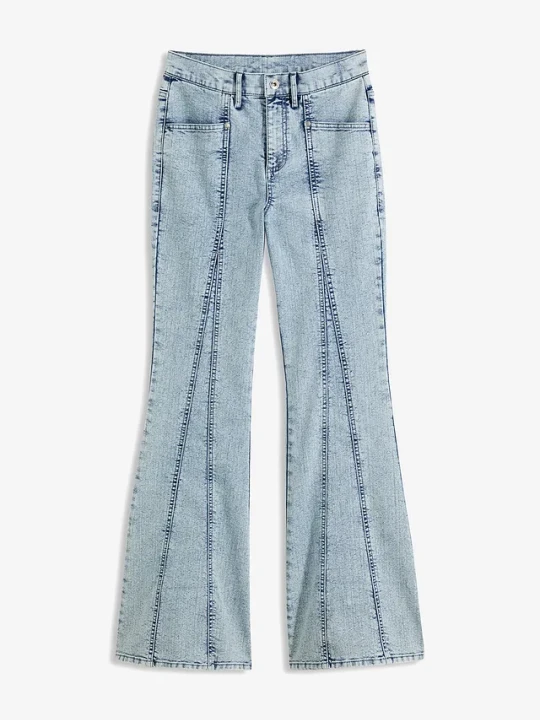 Zdjęcie produktu Jeansy dzwony, high waist BonPrix niebieski