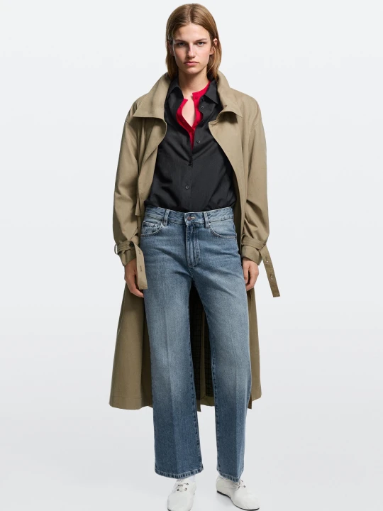 Zdjęcie produktu Jeansy Dzwony O Średnim Stanie I Długości Cropped - Średni Niebieski - Massimo Dutti - Female