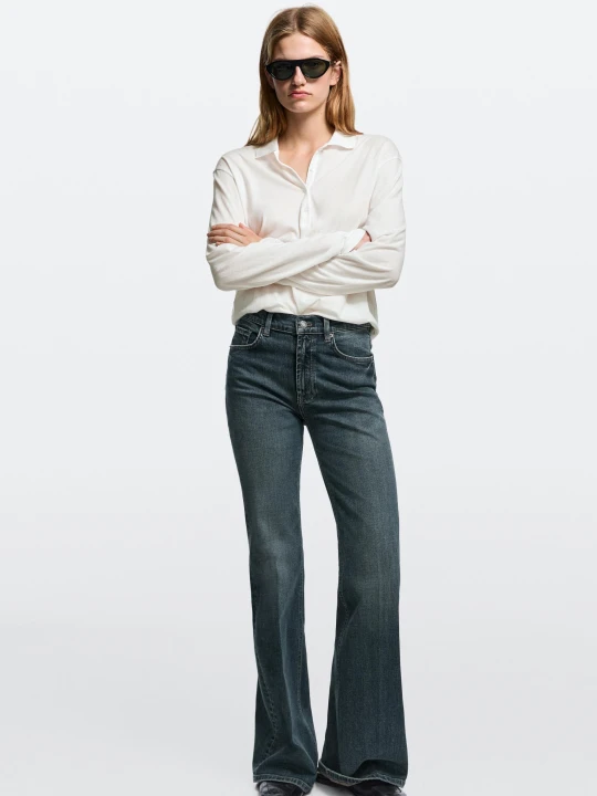 Zdjęcie produktu Jeansy Dzwony Skinny Fit Z Wysokim Stanem - Ciemnoniebieski - Massimo Dutti - Female