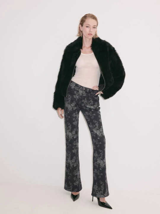 Zdjęcie produktu Jeansy flare w kwiatowy wzór szary denim - Kobieta - MANGO